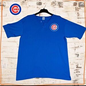 Chicago Cubs Logo Henley T Shirt Blue Augusta Sportswear Adult L MLB Graphic Tee